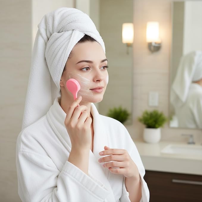 2 Pcs Face Scrubber Silicone Manual Facial Cleansing Brush Soft Facial Brushes Waterproof Exfoliating Brush Skin Friendly Face Cleaner Brushes for Blackheads Makeup Residues Removal (Pink + Purple)