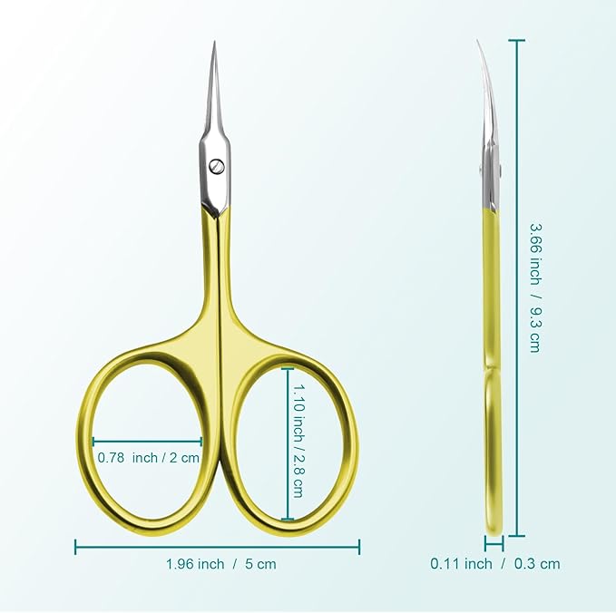 Lermende Cuticle Scissors Extra Fine Curved, Portable Stainless Steel Manicure Scissors with Sharp Curved Blade, Multi-Purpose Russian Manicure Cuticle Trimmer. (Gold, Round Handle)