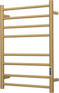 Electric Heated Towel Warmer - Wall Mounted Bathroom Towel Rack, Plug-in Design & Gold Brushed Stainless Steel Finish 8 Bar Gold with Timer & Temperature Control