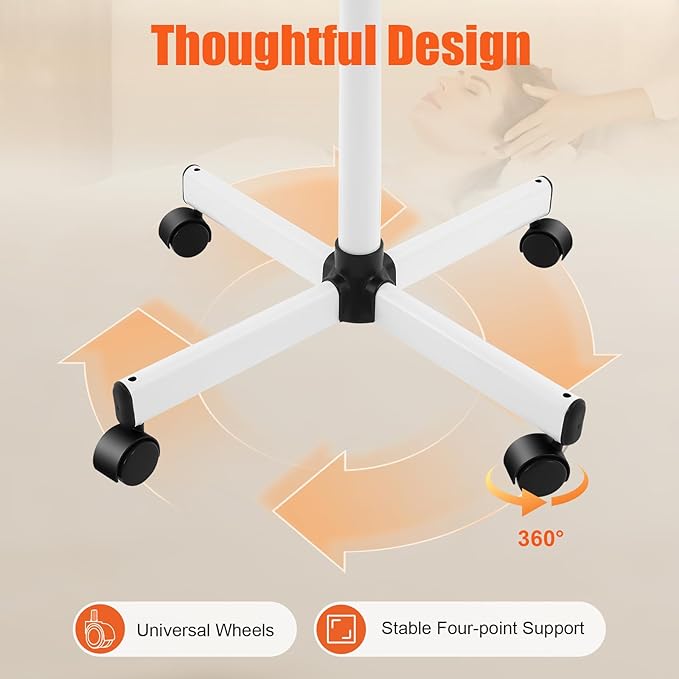 Professional Ozone Facial Steamer on Wheels, Adjustable Height, 360° Rotatable Nozzle, for Home and Salon