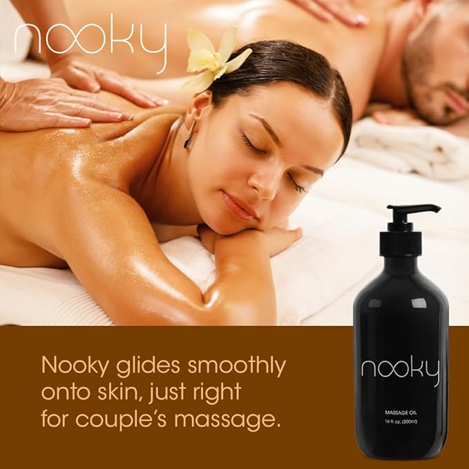 Nooky Massage Oil with Premium Natural Ingredients. Relaxing Essential and Sweet Almond Oils for Massaging 16 Ounces