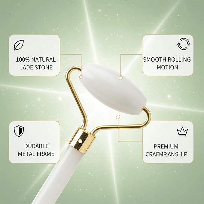 Gua Sha & Jade Roller Facial Tools Face Roller and Gua Sha Set for Puffiness and Redness Reducing Skin Care Routine, Self Care for Men Women (White)