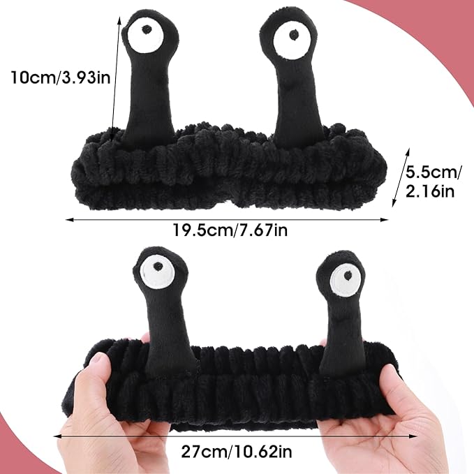 WLLHYF Spa Headband Facial Makeup Head Band Microfiber Soft Coral Fleece Head Wraps Snail Cartoon Cute Hair Accessories Elastic Skincare Hair Band for Women Girls Washing Face Beauty (Black)