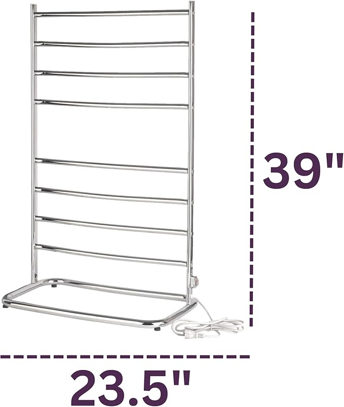 Warmrails Hyde Park Towel Warmer - Free-Standing Towel Warmer Rack for Drying Towels and Garments - 39-Inch Chrome Finish Frame with 8 Bars - Model WHC