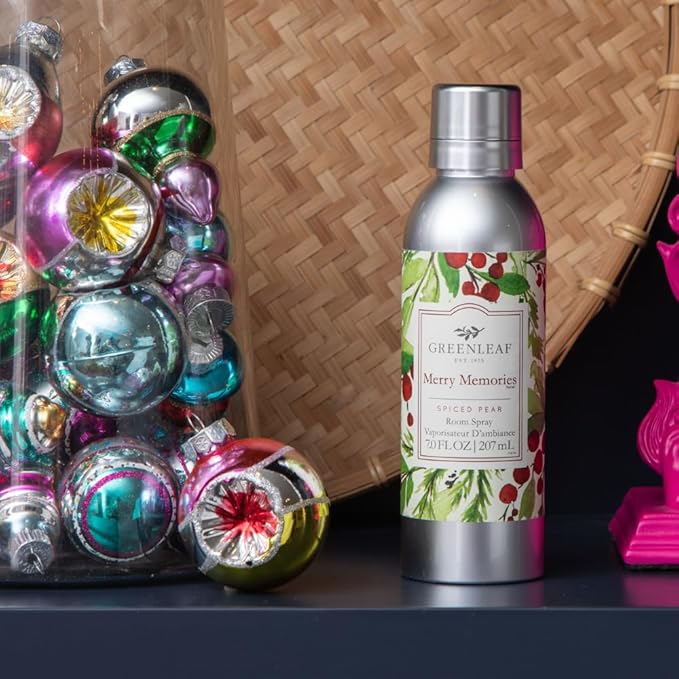 Greenleaf Gifts Merry Memories Holiday Scented Room Air Freshener Spray | Non-Aerosol 7 oz Spray | Seasonal Christmas Air Freshener for Home | Home Fragrance for Bedroom & Bathroom