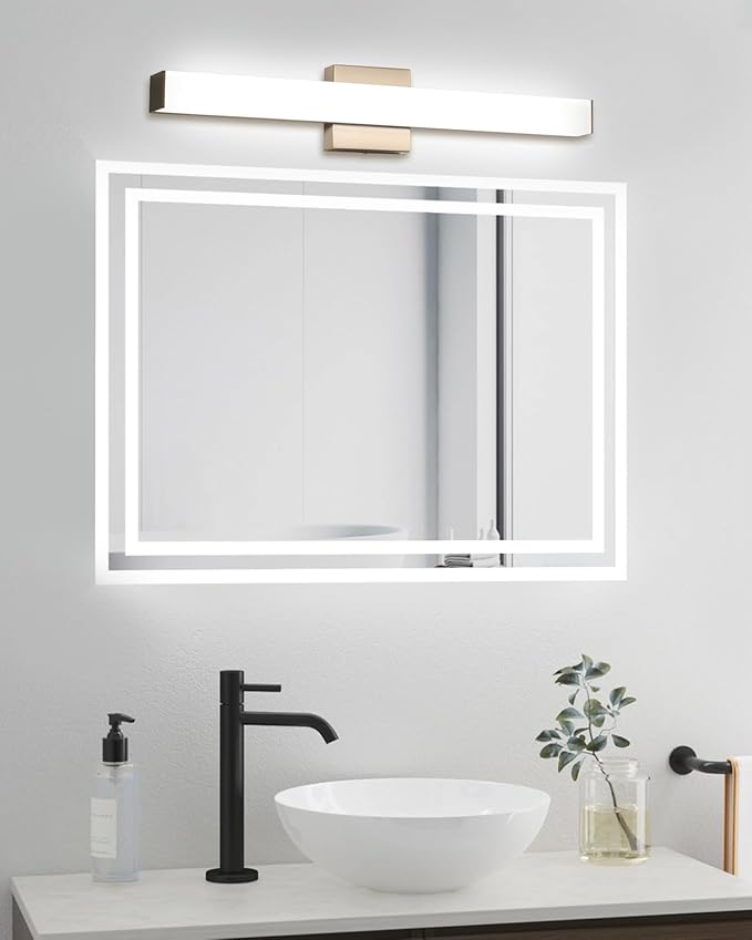 LED Bathroom Vanity Light Fixtures 24in Brushed Nickel,Dimmable18W 4000K Natural White Square Wall Fixture, Modern Lighting for Over Mirror, Damp Rated