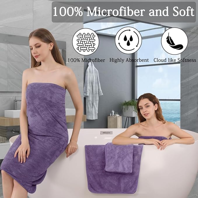 8-Piece Bath Towels Set,2 Oversized Large Bath Towel Sheet,2 Hand Towels and 4 Washcloths - 600 GSM Soft Microfiber Highly Absorbent Quick Dry Shower Towel Collection for Bathroom Hotel and Spa,Purple