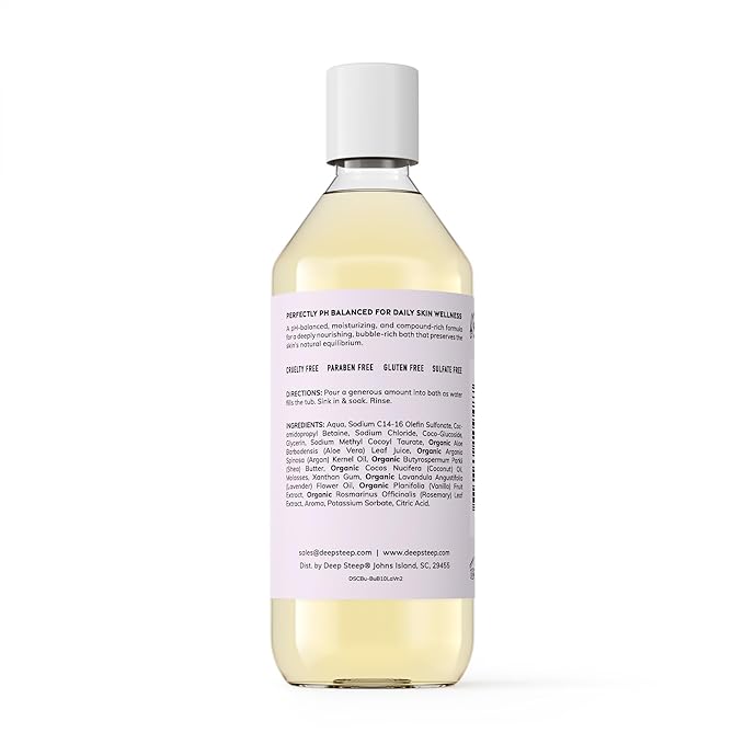 Deep Steep Bubble Bath, Lavender Vanilla, 10 oz – Soothing Soak with Shea Butter, Argan Oil, Aloe Vera & Coconut Oil – Vegan, Sulfate-Free, PH-Balanced Clean Beauty