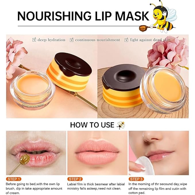 2PCS Bee Lip Balm Honey Pot, Lip Mask Propolis Moisturizing Lip Balm with Stick,Propolis Moisturizing Honey Lip balm,Hydrating & Prevention Dry and Cracked Lip,Lip Care Skin Care Products