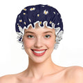 Waterproof Shower Caps for Women, Pattern And Solid Color Dual-Layer Design For Dual-Layer Usable, Protects Hair In Shower, Cooking, Spa, Clean & Travel (Daisy Blue)