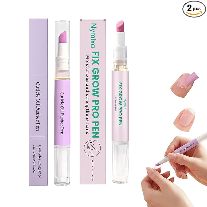 4-in-1 Cuticle Oil Pusher Pen, 2026 New Cuticle Pusher Oil Pen Nail Cuticle Pen Applicator, Cuticles Remover Pens for Dry Damaged Nails, Hangnails, Moisturize Strengthen Brighten (1 Pink+1 Purple)
