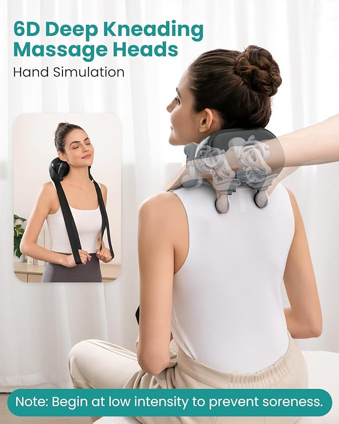 Nekteck Shiatsu Neck Massager with Heat, Cordless 6D Back Shoulder Kneading Massage Pillow, Body Muscle Relaxation Tools for Pain Relief Deep Tissue, FSA Eligible Gifts for Mom Dad Men Women