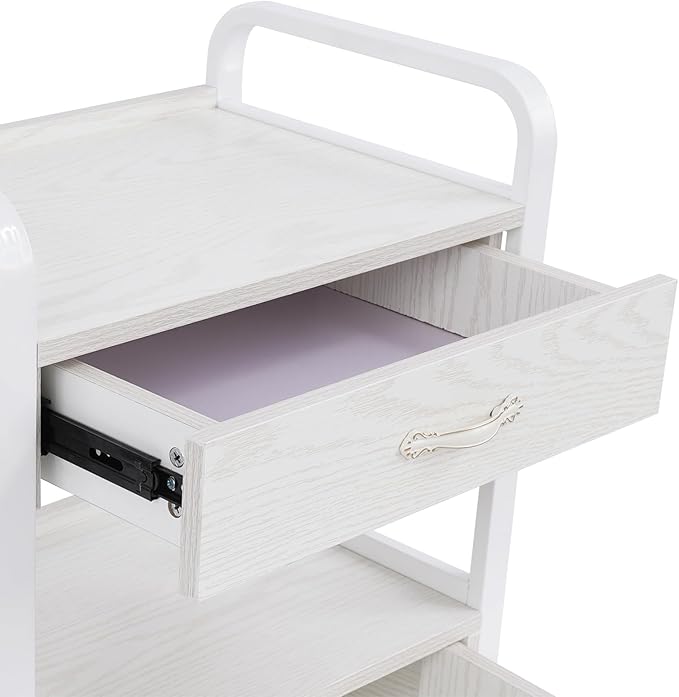 Salon Cart,Salon Storage Cart with Drawers, 4 Wheels and Handles, Movable Beauty Organizer, Salon Trolley for Beauty Salons, Barber Shops, Nail Salons, Spas (White)