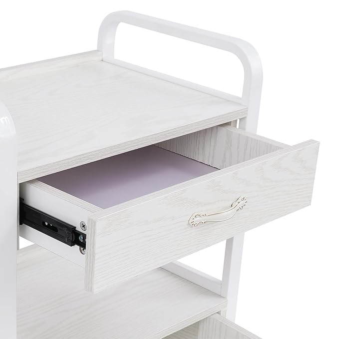 Salon Trolley Cart with Wheels, Mobile Utility Storage Cabinet with 1 Drawer & Shelves, 165lbs Load Capacity Rolling Cart for Beauty SPA Nail Salon, White