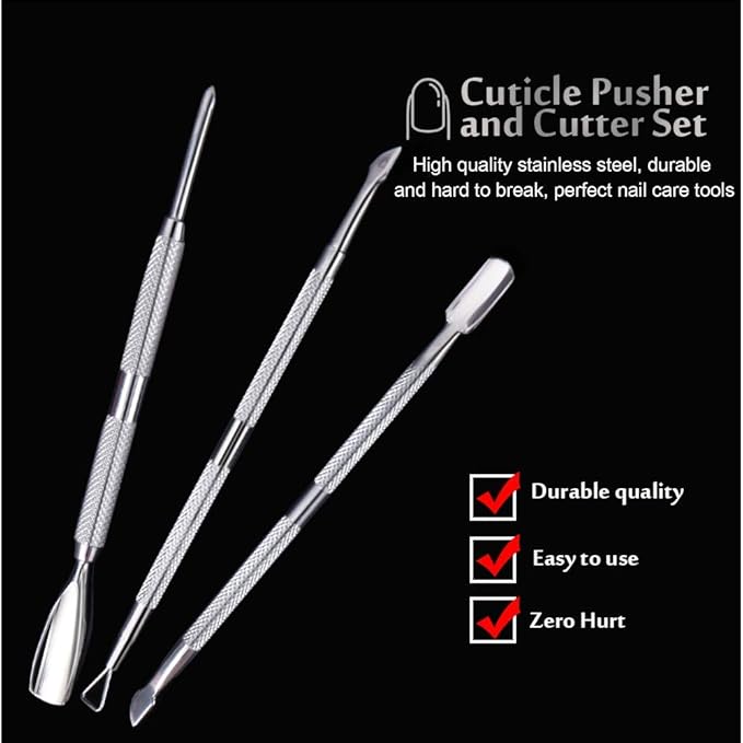 YGDZ Cuticle Pusher, 3PCS Gel Nail Polish Cuticle Remover Nail Cuticle Pusher Stainless Steel Manicure Pedicure Tools Metal Cuticle Peeler Scraper for Fingernails and Toenails