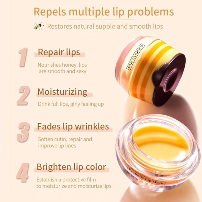 8PCS Bee Lip Balm Pot, Fruit Moisturizing Propolis Lip Mask, Lip Mask Overnight Moisturizing Lip Balm Hydrating Prevention Dry and Crack Lip Scrubs Exfoliator Lip Wrinkle Care Products (SET B)