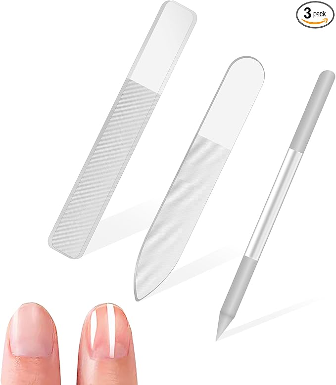 3 PCS Glass Nail Files for Natural Nails, Glass Nail Buffer and Shine Kit Professional Crystal Manicure Tools Double Sided Manicure Pedicure Tools Nails Kit for Shaping Buffing and Polishing Nailes