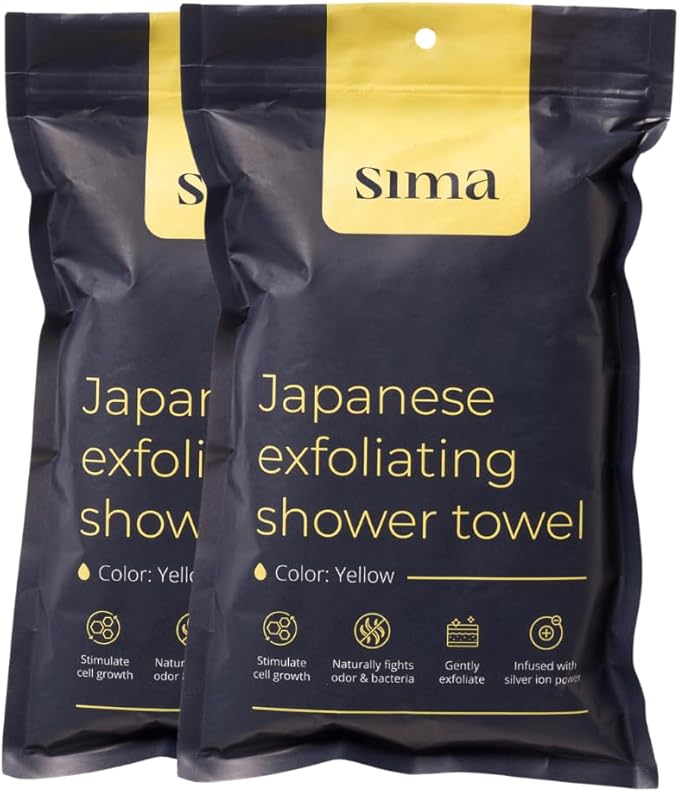 Exfoliating Washcloth Face & Body Scrub Towel - Japanese Exfoliating Towel with Hexagon Fibers, Body Scrubber with 2 Sides for Scrubbing & Washing, Extra Long Towels (Blue, 3 Pack)