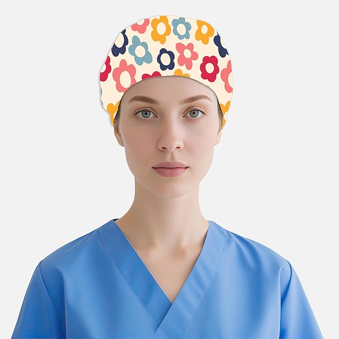 2 Pcs Working Cap with Sweatband for Women Men, Adjustable Cleaning Working Hats, Nurse Surgical Caps