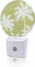 Night Lights Auto Sensor Tropical Palm Trees Night Light Lemon Yellow Linen Coastal Round Lamp Plug-in LED Nightlights Dusk to Dawn for Living Room Bedroom Bathroom Hallway Wall Decor