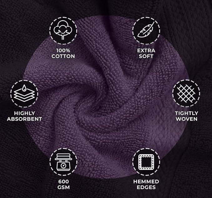 Avalon Towels Bath Plum Bath Towles of 4 pcs (27x54 inches), 100% Cotton Towel Absorbent and Quick Dry Plum Towels for Bathroom, Super Soft and Perfect for Daily Use