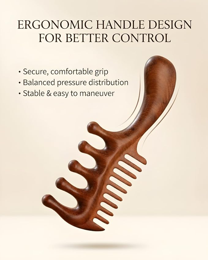 Wooden Scalp Massager Comb – Natural Wood Wide & Fine Tooth with Handle for Hair Growth, Scalp Care & Stress Relief – Detangling Tool for All Hair Types