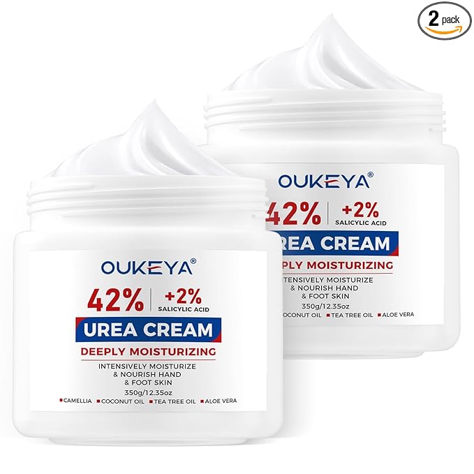 OUKEYA Urea Cream 42% plus Salicylic Acid 2% Net 12.35 Oz Foot & Hand Cream for Dry Cracked, Urea Lotion for Feet Maximum Strength, 2 Pack