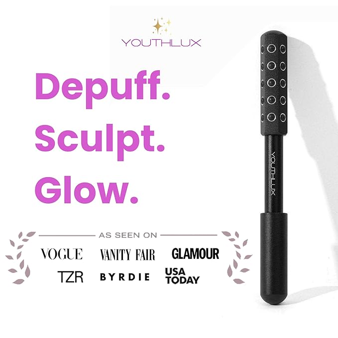 Radiance Roller – Germanium Stone Facial Massage Tool/Wand Face Roller for Lifting, Sculpting, De-Puffing, Glow Boost, Energizing & Cooling Effect (Black)