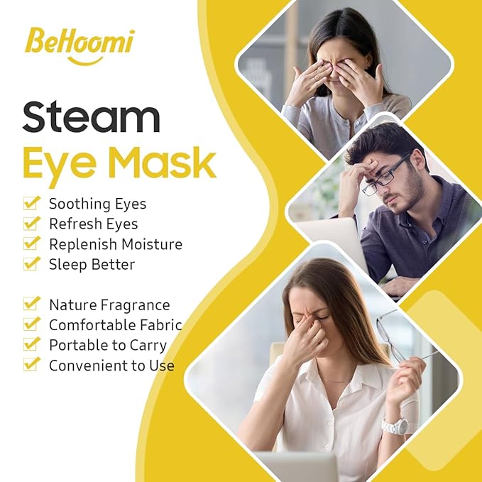 BeHoomi Steam Eye Mask, 10Packs Heated Eye Mask, Self Heating Disposable SPA Warm Compress for Eyes Sleep Mask, Travel Essentials & Relaxation Gifts for Women, Mothers Day Gifts (Chamomile Scent)