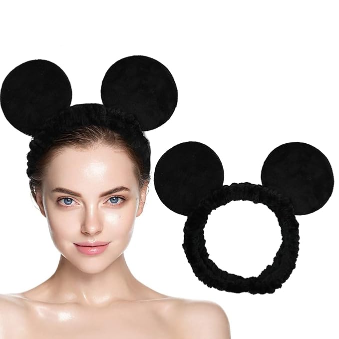 JIAHANG Mouse Ears Facial Spa Headbands, Coral Fleece Wash Face Hair Band, Velvet Shower Hair Band for Girls Women Make up Hair Accessories