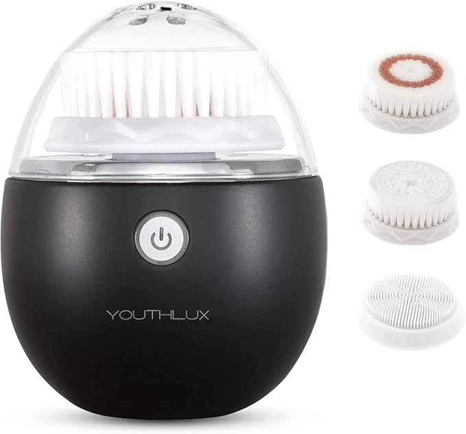 Pure Radiance, Vibrating Facial Cleansing Brush, Electric Face Scrubber, 3 Modes, 3 Brush Heads (2 Bristle,1 Silicone), Waterproof, Rechargeable, Smart Timer, Exfoliating, Massage (Black)