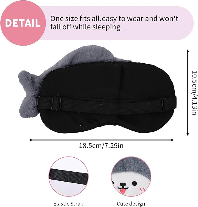 PERFECTSIGHT Sleep Eye Masks, Cute Sleep Eye Cover Lightweight Adjustable Eyeshade Mask Cover for Women Men Sleep Travel Nap, Gray Fish