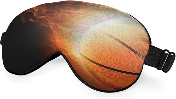 Fire Basketball Sleep Eye Mask Wall Funny Basketball Sports Silk Eye Mask Sleeping Soft Eye Shade Cover for Men Women Boy Girl Airplane Travel with Elastic Strap