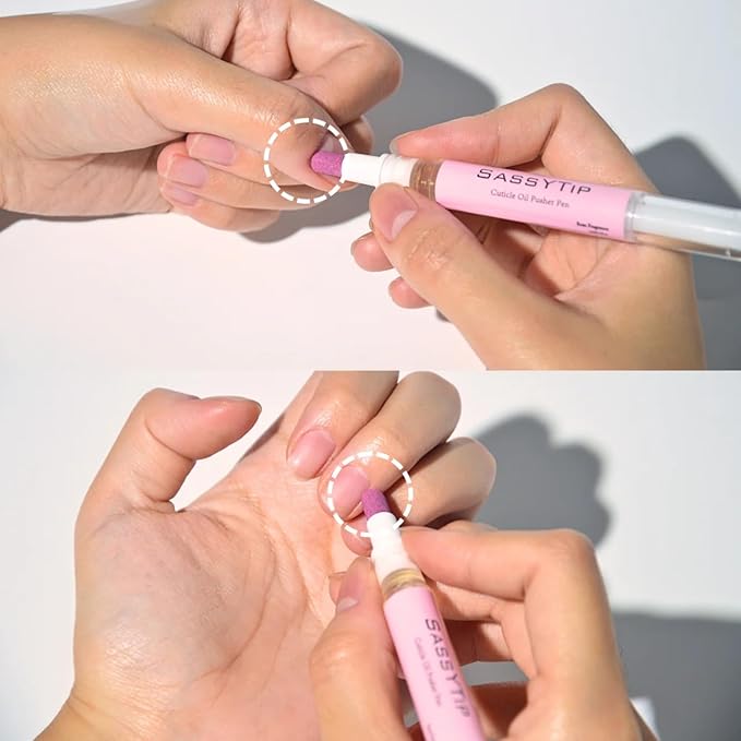 Ceramic Cuticle Pusher & Oil Pen, 2ml Rose/Lavender/Fragrance Free Scented Nail Care Pen, Gentle Cuticle Remover for Dry & Damaged Nails, Moisturize Strengthen Brighten (Pink&Purple)