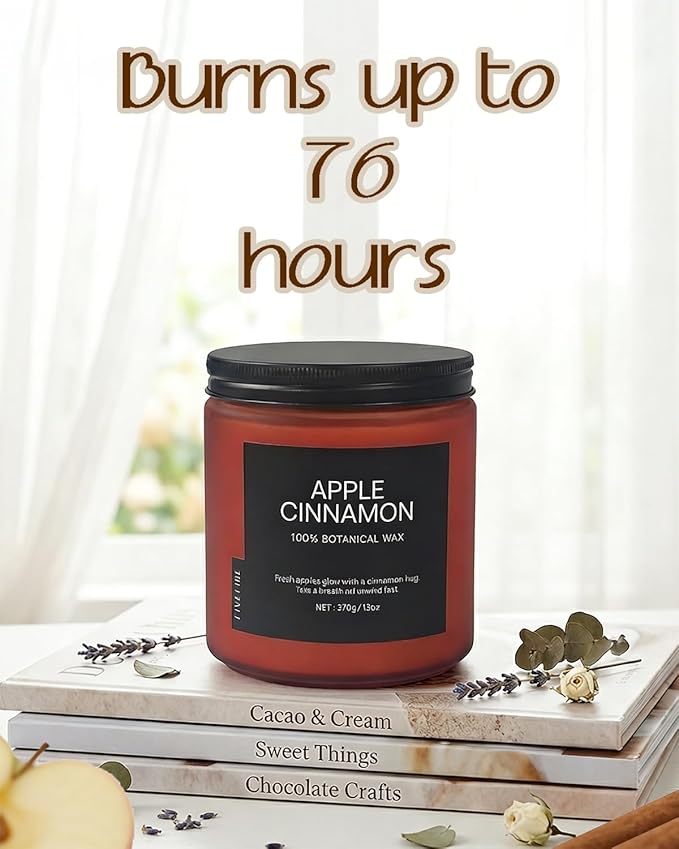 Apple Cinnamon Home Scented Candles, 13oz Organic Soy Wax, 76-Hour Clean Burning, Natural Candles Non Toxic, Spicy & Sweet Scent for Relaxation, Aromatherapy Housewarming Candle for Men Women