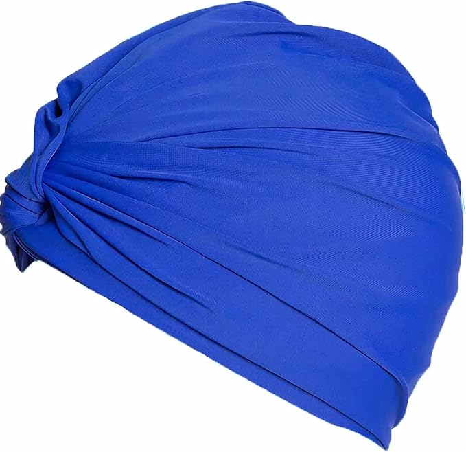 Pleated Fabric Swimming Cap Women Ladies Long Hair Swim Cap Ear Protecting Bathing Cap Elastic Polyester Turban Swim Hat Shower Cap for Beach Spa Non Waterproof, Twisted Beanie Cap Sleep Hat