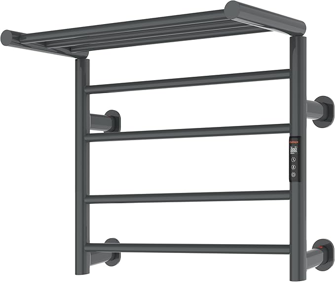 Foldable Heated Towel Rack, Dual-Zone Electric Towel Warmer Rack with Timer, GFCI Plug-in or Hardwired, Wall-Mounted, Drill-Free Installation, Twilight Grey, CA3-700X550-Standard-TG