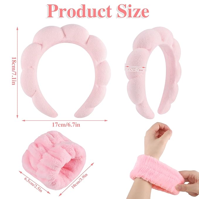 WSICSE Sponge Pink Spa Headband for Washing Face, Skincare Headbands Puffy Padded Keep Hair Dry Get Ready Hairband Spa Gifts for Mom