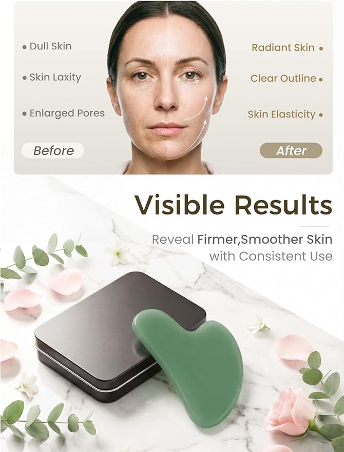 Gua Sha Facial Tool – Green Stone Guasha Tool for Face, Neck & Body – Gua Sha Tool for Lymphatic Drainage, Puffiness Reduction & Targeted Tension Relief – Beauty Skin Care Gift (Light-Green)