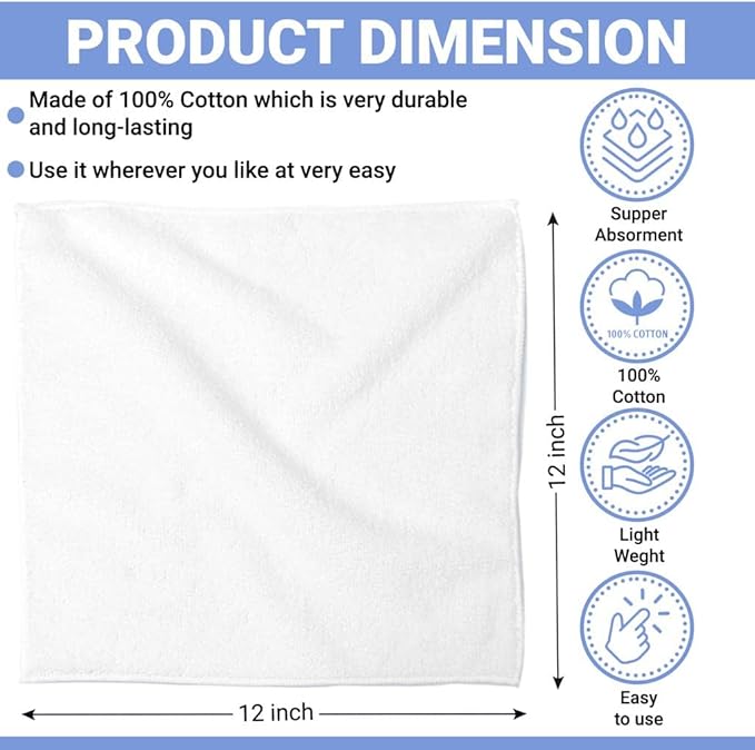 QUBA LINEN 100% Cotton Washcloth Set 24 Packs – Soft, Absorbent Face Towels for Bathroom & Gym Use – Reusable, Durable & Machine Washable Wash Cloths - Multi-Color, 12x12 Inches
