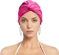 Pleated Fabric Swimming Cap Women Ladies Long Hair Swim Cap Ear Protecting Bathing Cap Elastic Polyester Turban Swim Hat Shower Cap for Beach Spa Non Waterproof, Twisted Beanie Cap Sleep Hat