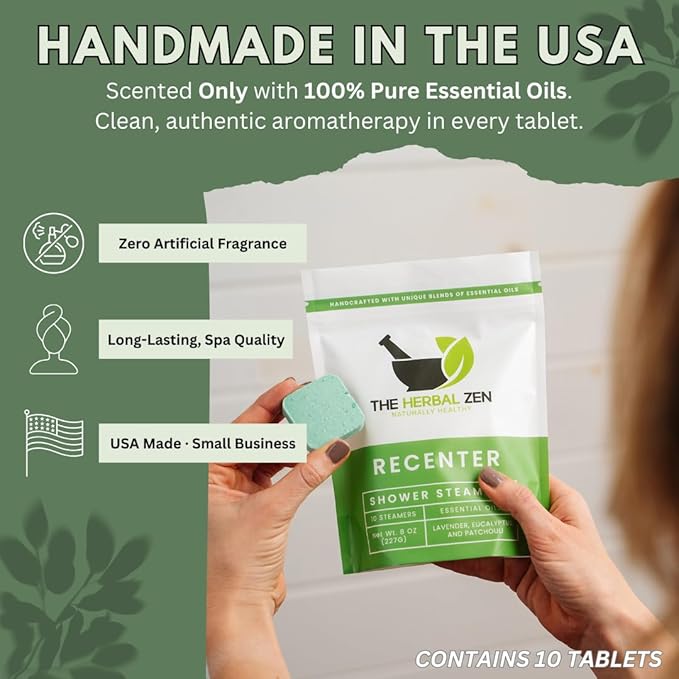Recenter Shower Steamers Aromatherapy for Relaxing - USA Made Mothers Day Gift for Her - Lavender & Eucalyptus Shower Bomb Tablets – Soothing Natural Essential Oils (10 Pack)
