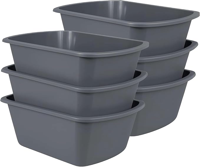 Vakly Wash Basins – Rectangular Plastic Hospital Bedside Soaking Tub - Small 7 Qt Graduated Bucket - Portable Washbasin for Washing, Cleaning, Foot Bath, Dishes, Face Cleansing Bowl (6)