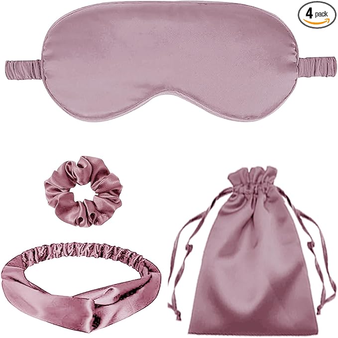 4Pcs Silk Sleep Masks Satin Eye Mask Silky Eyes Cover Blindfold Eyeshade Headband Scrunchies Pouch Bags Bridesmaid Gifts