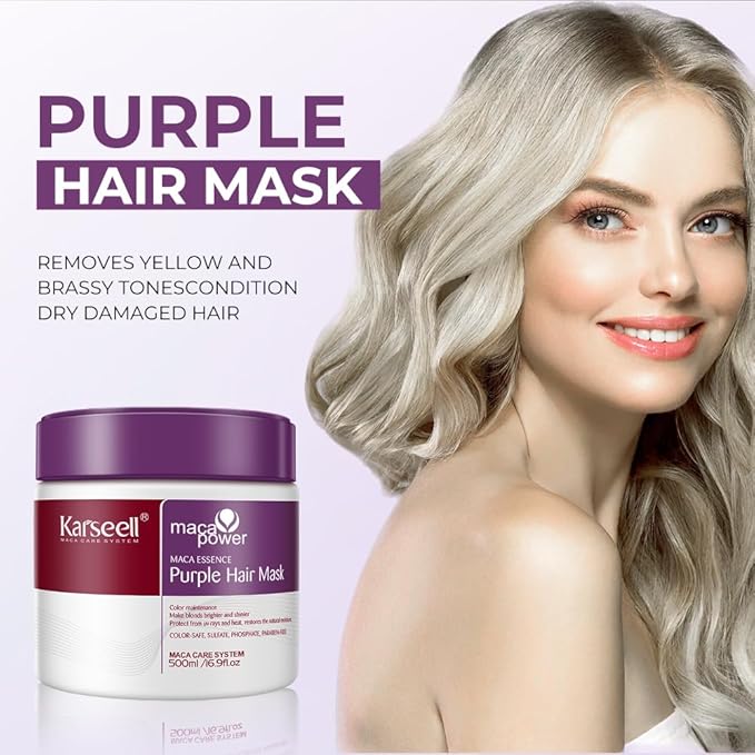 Karseell Purple Hair Mask, 16.90 oz | Blonde Hair, Neutralizes Brass, Gray Hair, Highlighted Hair, Moisturizing, Smoothing