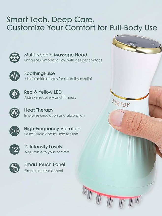 Lymphatic Drainage Massager & Massage Tool, Body Sculpting Machine & Fascia Blaster for Cellulite with Microcurrent, Light, Heat & Vibration, for Legs, Arms & Belly