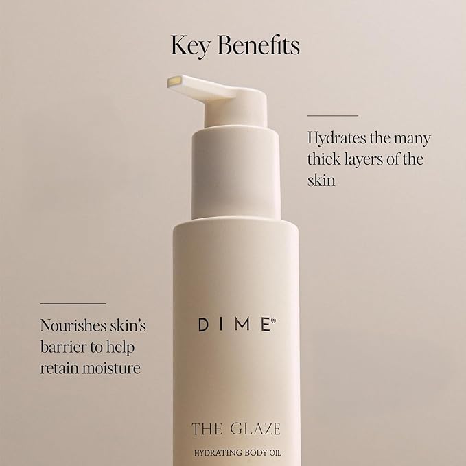 DIME Beauty Glaze Body Oil - Fast-Absorbing Non-Greasy Dry Body Oil with Argan, Jojoba and Rosehip Oil for All Over Body Glow, Hydrating Skin Oil, Vegan, Cruelty-Free, 4 oz / 120 ml