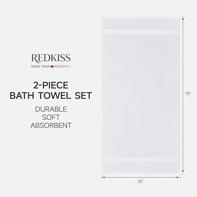 REDKISS 2 Pack 70"x35" Extra Large Cotton Bath Sheets - Soft Quick-Drying, Full Coverage for Tall or Plus Size Body Shower Towels for Bathroom, Pool & Yoga, Lightweight & Absorbent, White