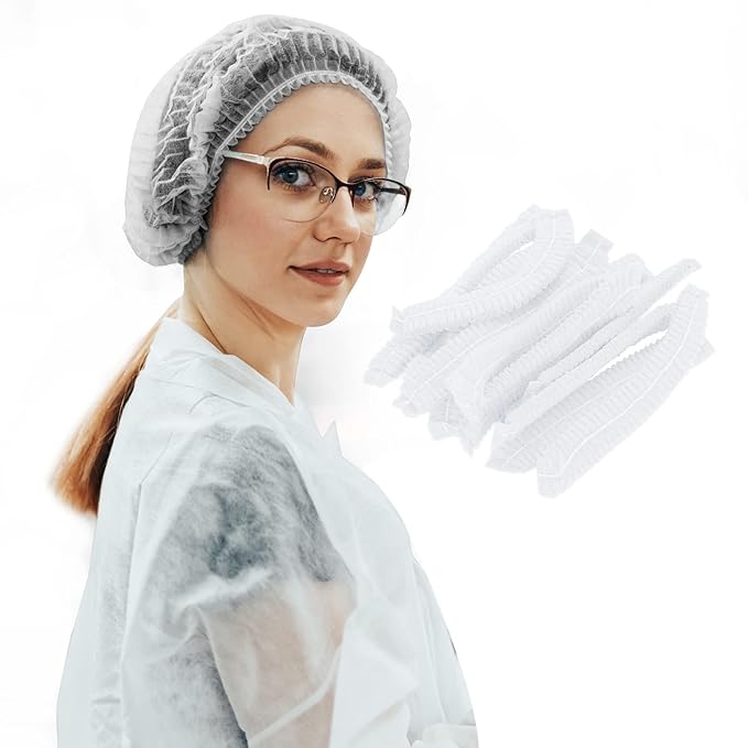 Wecolor 100 Pack 21" Disposable Nonwoven Bouffant Caps Hair Net for Hospital Salon Spa Catering and Dust-Free Workspace (White)