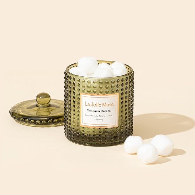 LA JOLIE MUSE Mandarin Matcha Candle, Citrus Candles for Home Scented, Luxury Glass Scented Candle Gifts, 75 Hours Long Burning, 10 oz
